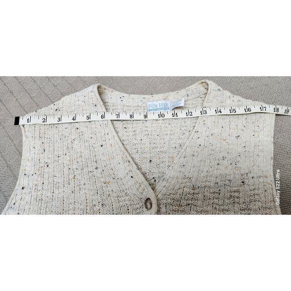 Van Heusen For Her Vtg 90's Button Up  Sweater Vest Cream Speckled Knit W Small - Picture 3 of 9